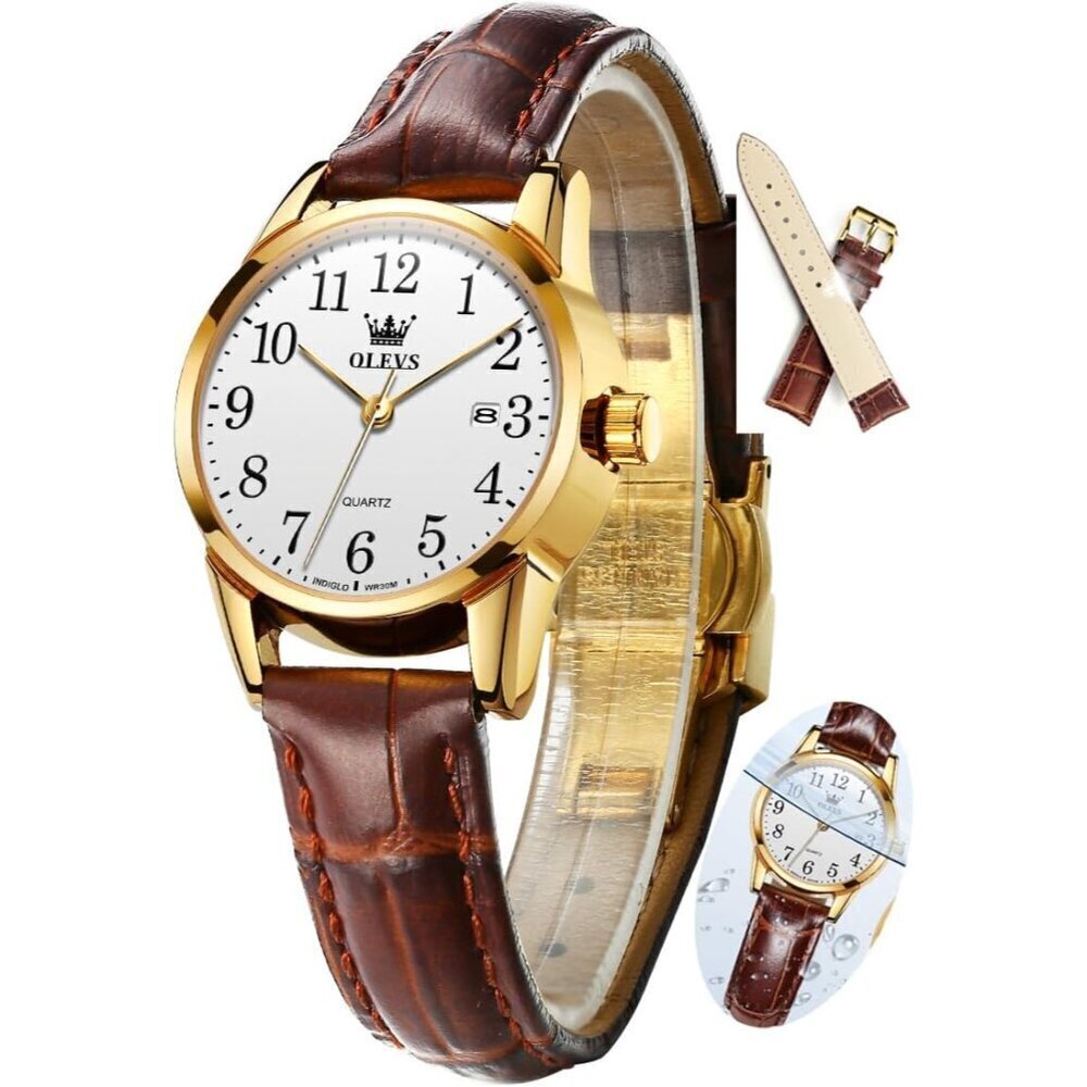 Womens Leather Watch, Brown Womens Watches Leather Band Waterproof Analog Dainty